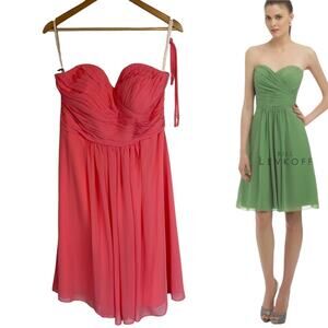 Bill Levkoff 323 Cocktail Length Chiffon Strapless Dress Coral Size 12 NWT